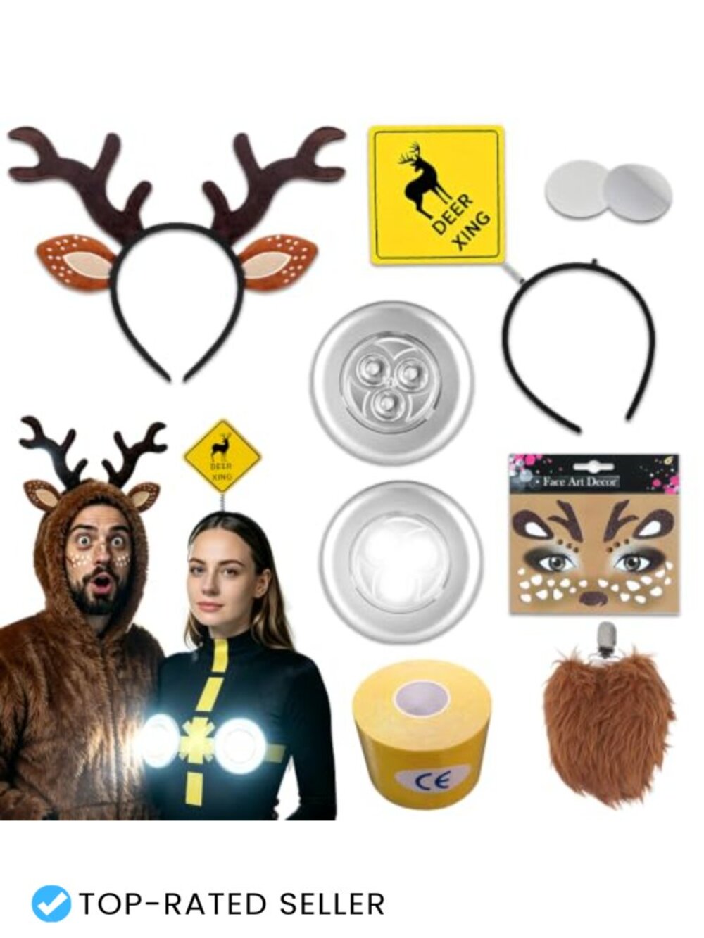 9PCS Deer in Headlights Couple Halloween Costume Antler Headband